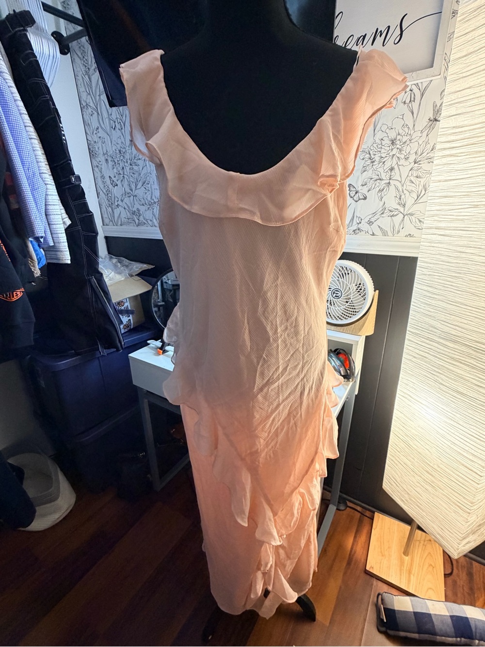 a new day Peach Ruffle-Trim Midi Dress